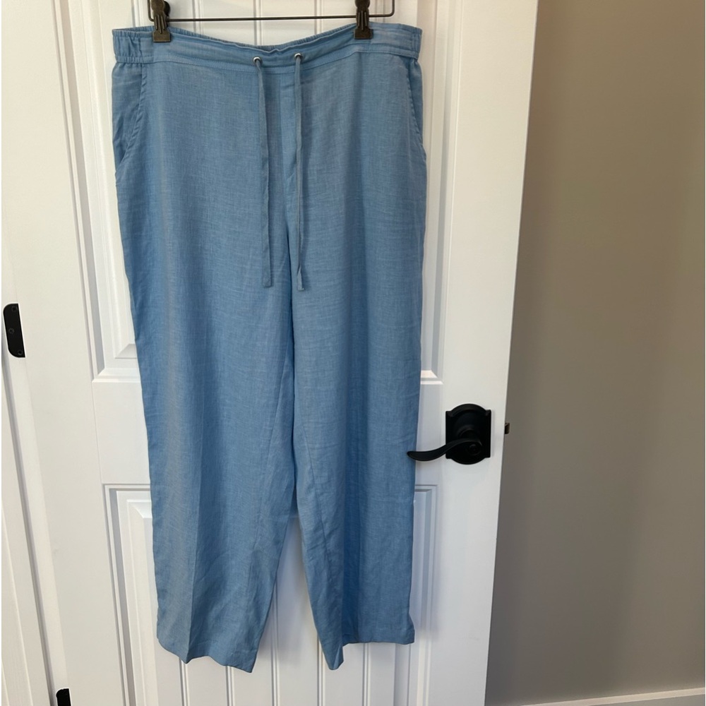 Emily Daniels Woman’s Linen Blend Crop Pants Blue Size Petite Large